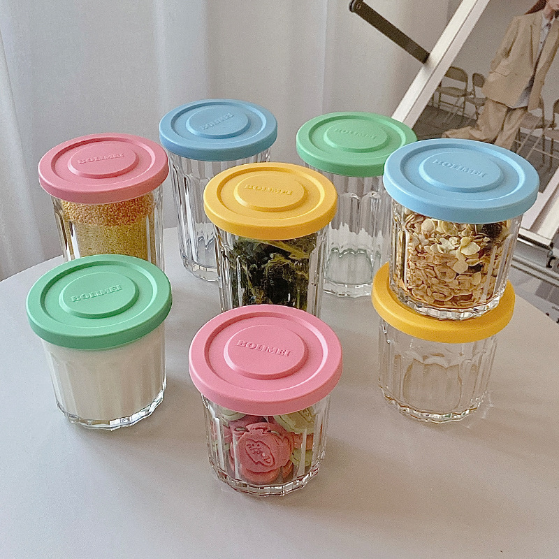 Food Storage Jar Glass - Renk kapak cam mühürlü tankı saklama