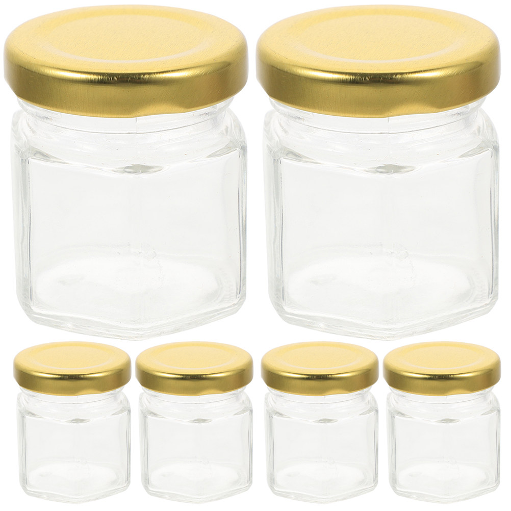 Food Storage Jar Glass - 6 Adet Altıgen Şekilli Cam Kavanozlar,