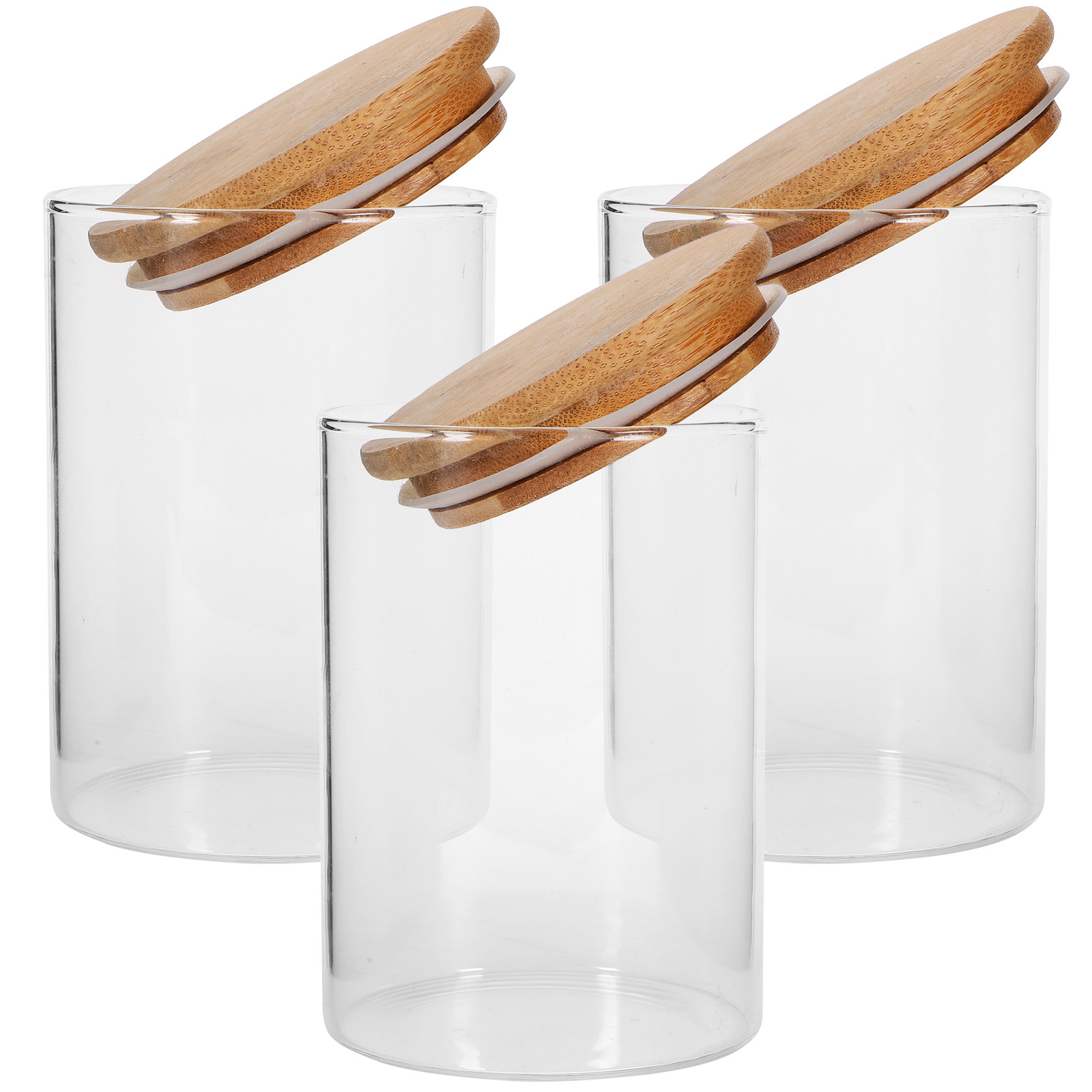 Food Storage Jars With Wooden Lids - 3 Adet Hava Geçirmeyen Cam Saklama