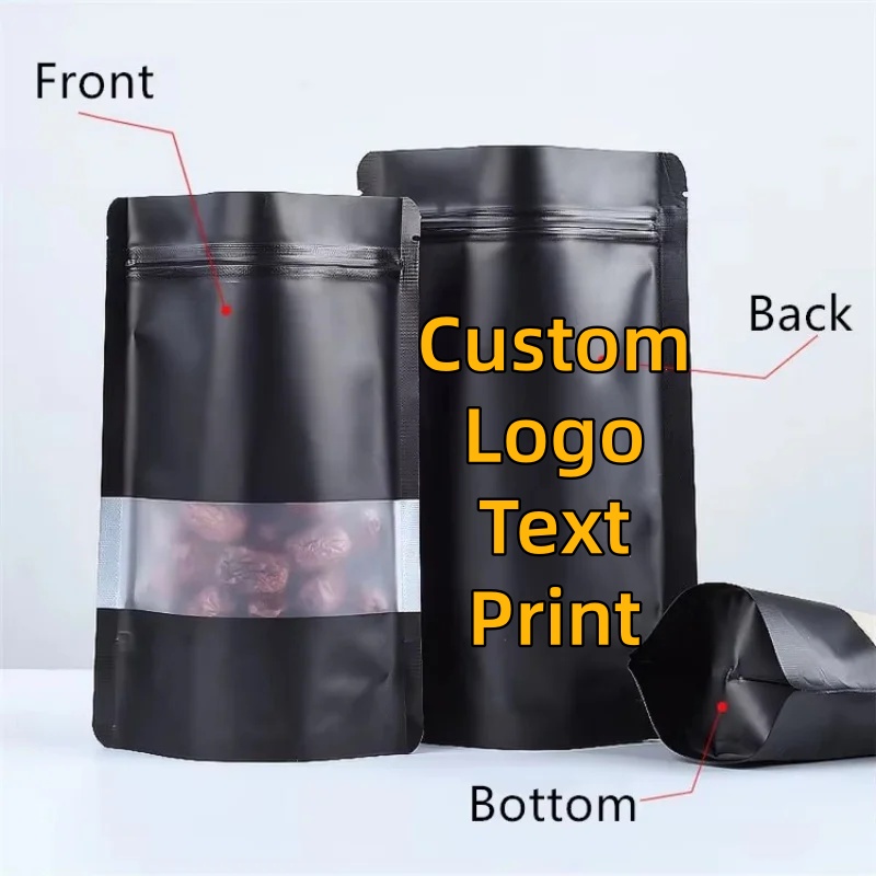 Food Storage Zip Bags - 100 adet Stand-up mat siyah alüminyum